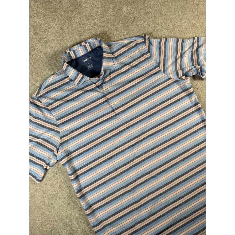 Johnnie-O Men's L Blue Red Striped Prep-Formance Golf Polo Shirt Performance